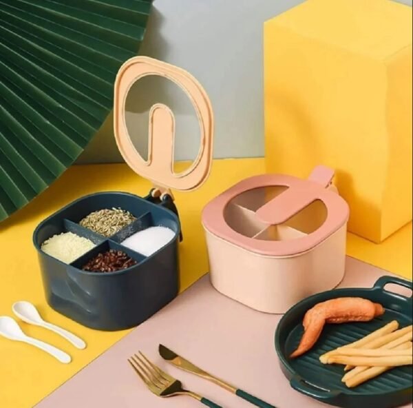 Multi Storage 4 Section Box With Spoons- মসলা বক্স